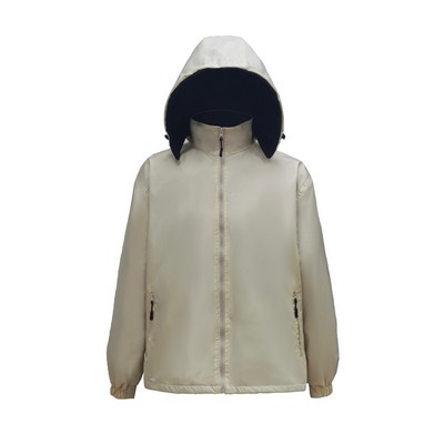 Unisex Polyester Water Resistant Outerwear Jacket w/Detachable Hood