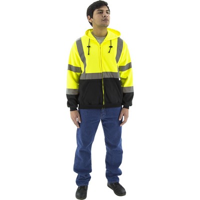 Majestic 75-5325 Hi-Viz Hooded Sweatshirt with Zipper Closure, ANSI 3