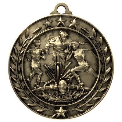 Antique Triathlon Wreath Award Medallion (1-3/4")