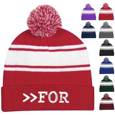 Two-Tone Beanie with Pom Ball