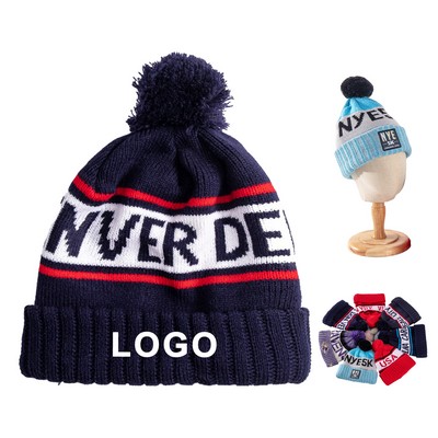 Knitted Acrylic Winter Beanie with Pom