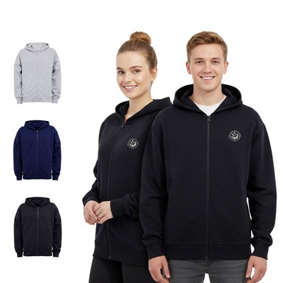 Unisex 100% Cotton Fleece Full-Zip Hoodie