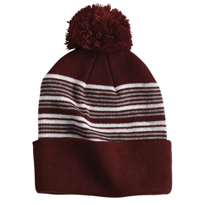 Sportsmanª Striped Pom-Pom Knit Beanie (Blank)